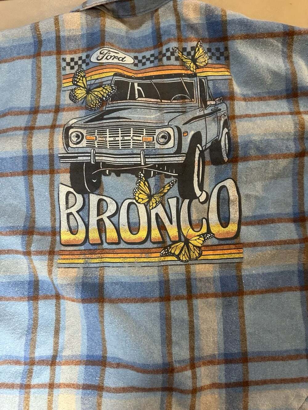 Women's Ford Bronco Graphic Plaid Flannel Button-Up Shacket